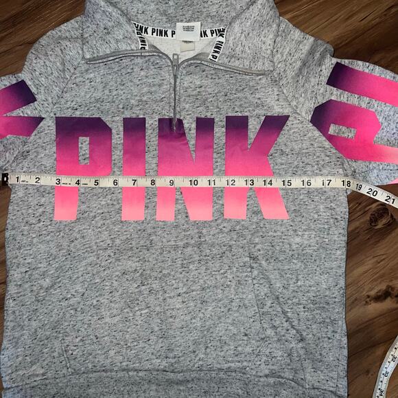 Gray Pink Colorful Victoria’s Secret Pink Quarter Zip Hoodie Size Medium - Picture 4 of 7